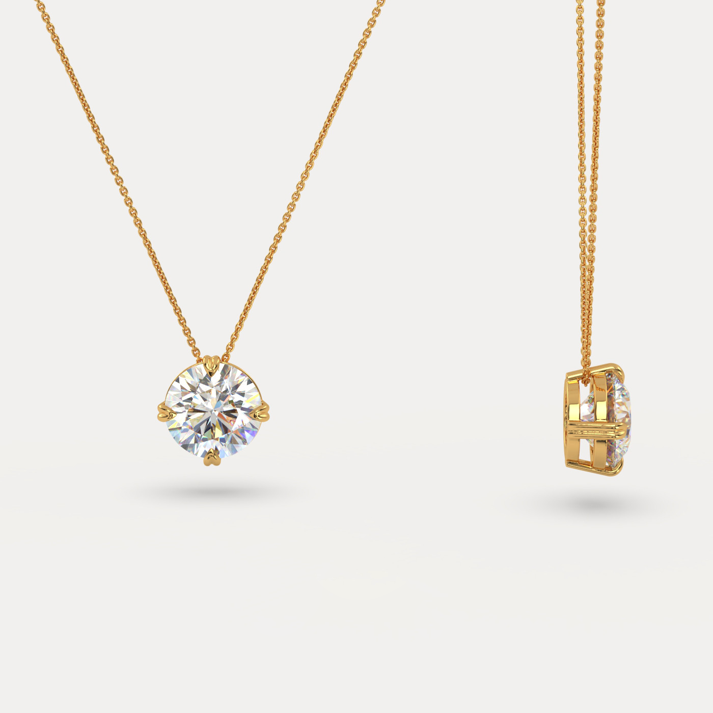 front side view of Solitaire Round Cut Diamond Pendant in 18K Yellow Gold