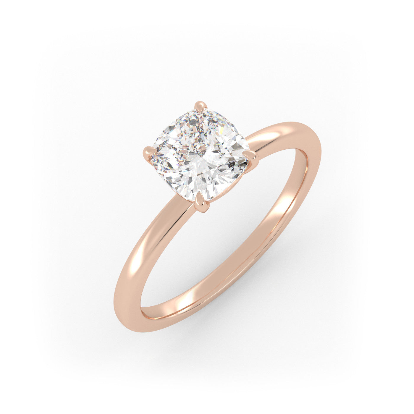 front view of Solitaire Cushion Diamond Ring in 18K Rose Gold
