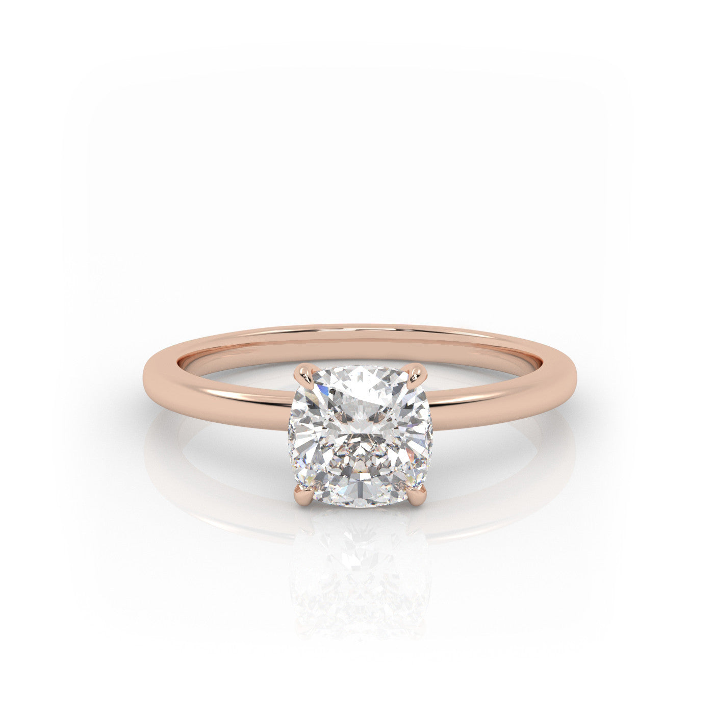 front view of Solitaire Cushion Diamond Ring in 18K Rose Gold