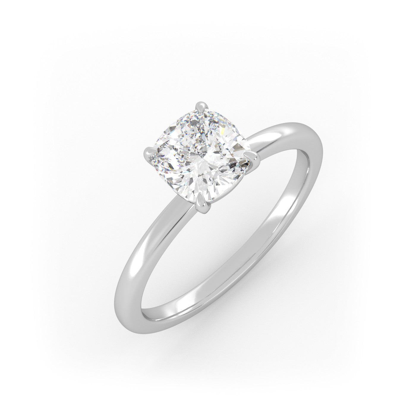 front view of Solitaire Cushion Diamond Ring in 18K White Gold