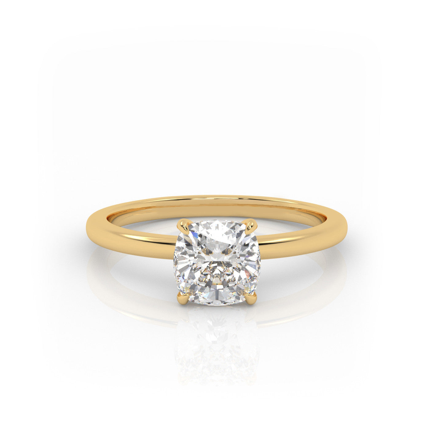 front view of Solitaire Cushion Diamond Ring in 18K Yellow Gold