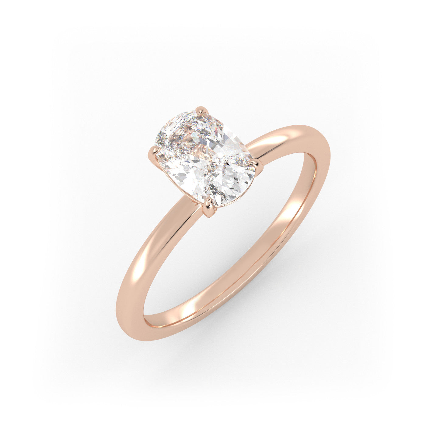 front view of Solitaire Elongated Cushion Diamond Ring in 18K Rose Gold