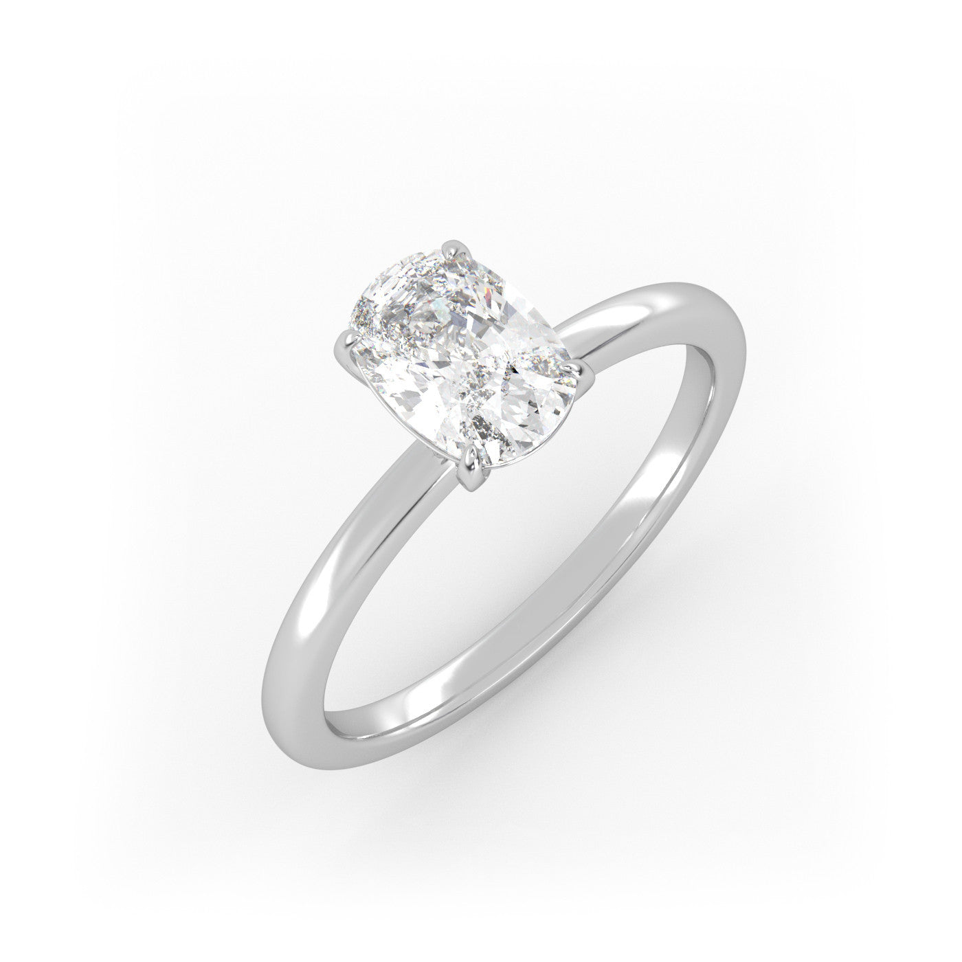 front view of Solitaire Elongated Cushion Diamond Ring in 18K White Gold