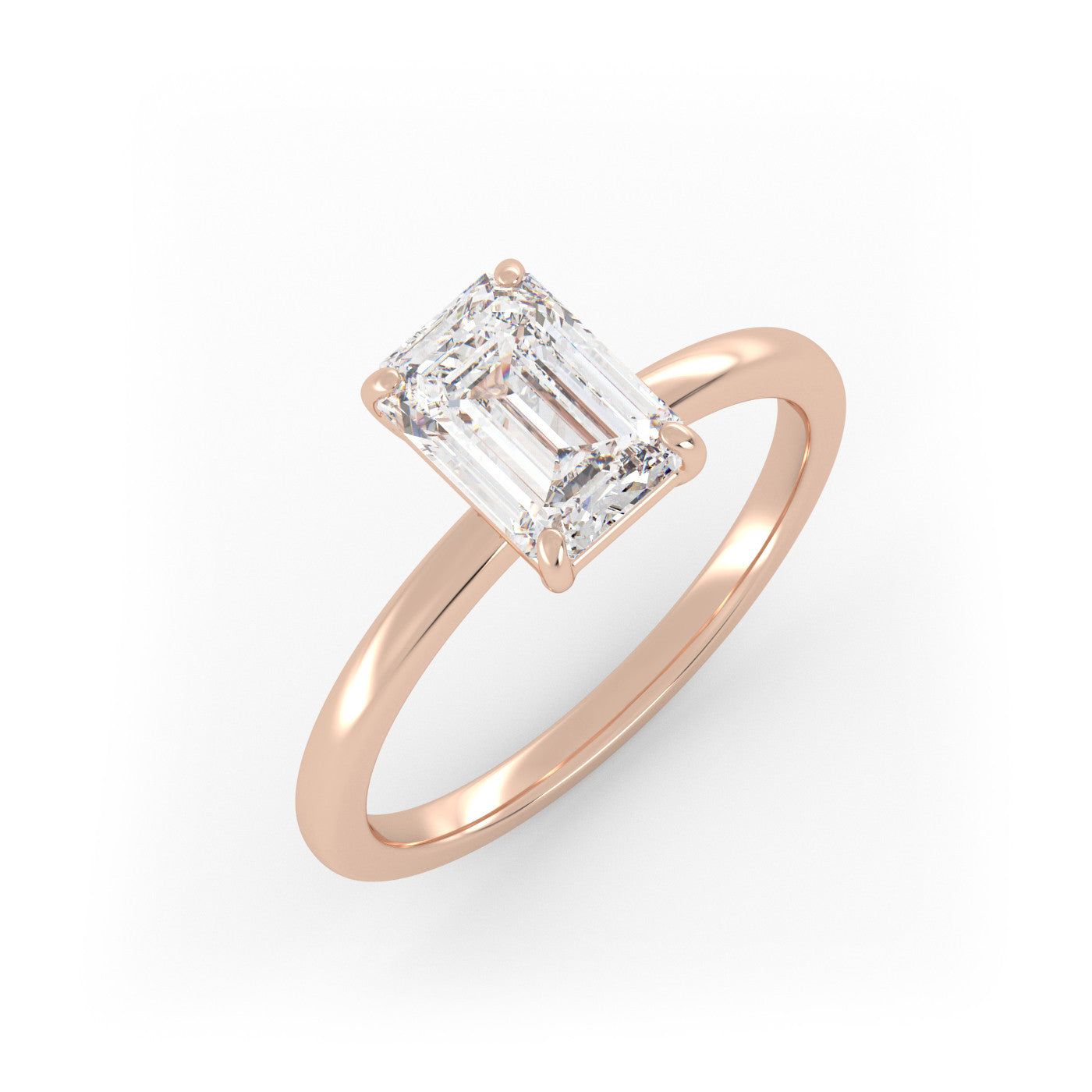front view of Solitaire Emerald Cut Diamond Ring in 18K Rose Gold