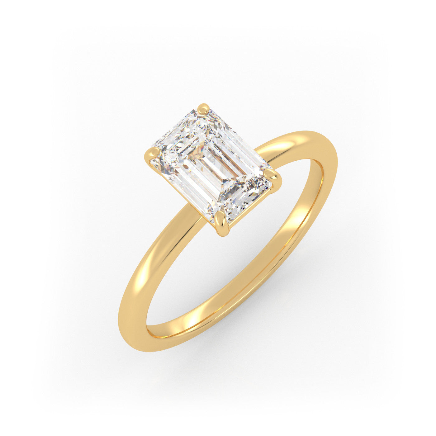 front view of Solitaire Emerald Cut Diamond Ring in 18K Yellow Gold