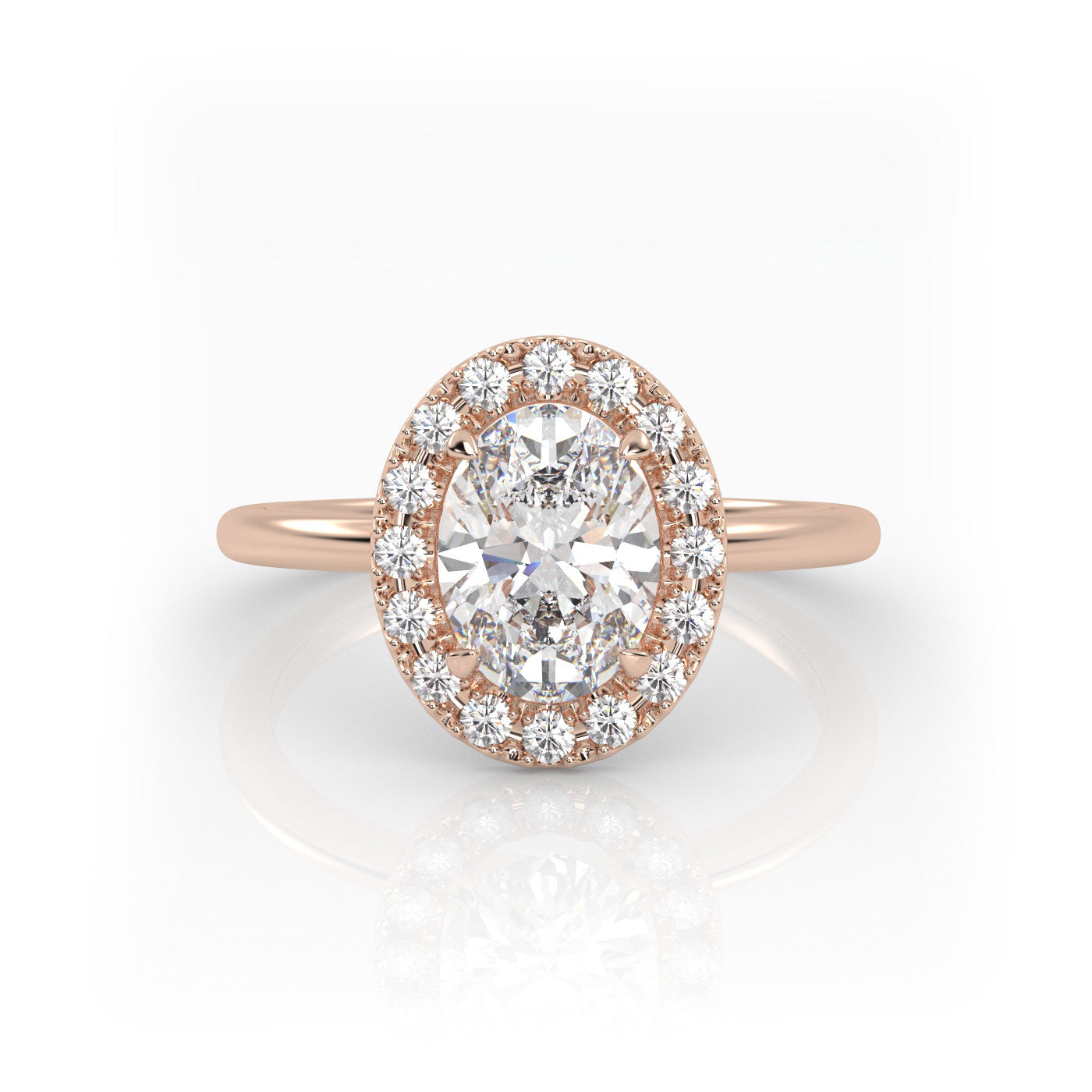 straight front view of Oval Halo Radiance in 18K Rose Gold