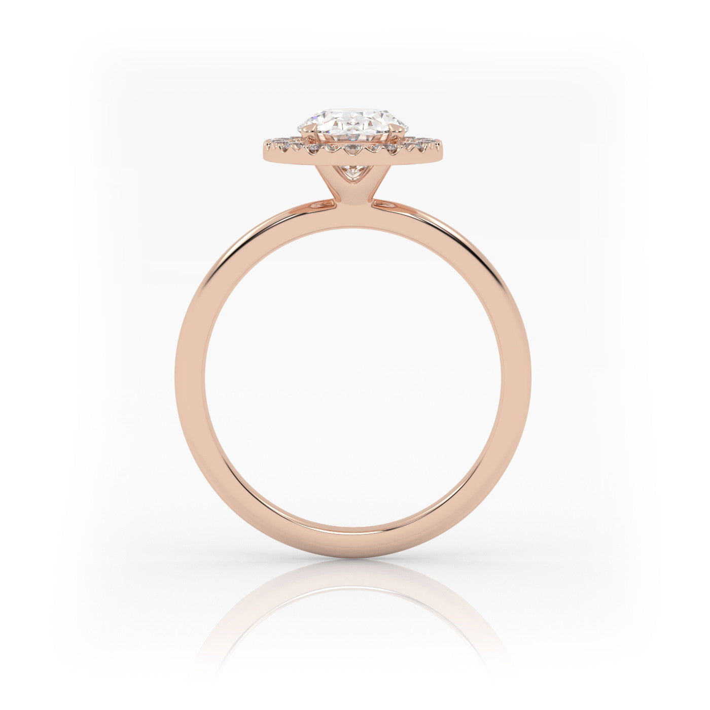 side profile of Oval Halo Radiance in 18K Rose Gold