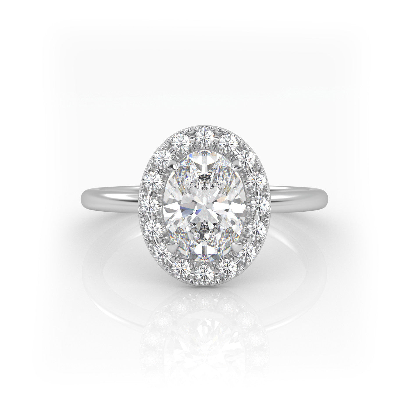 straight front view of Oval Halo Radiance in 18K White Gold