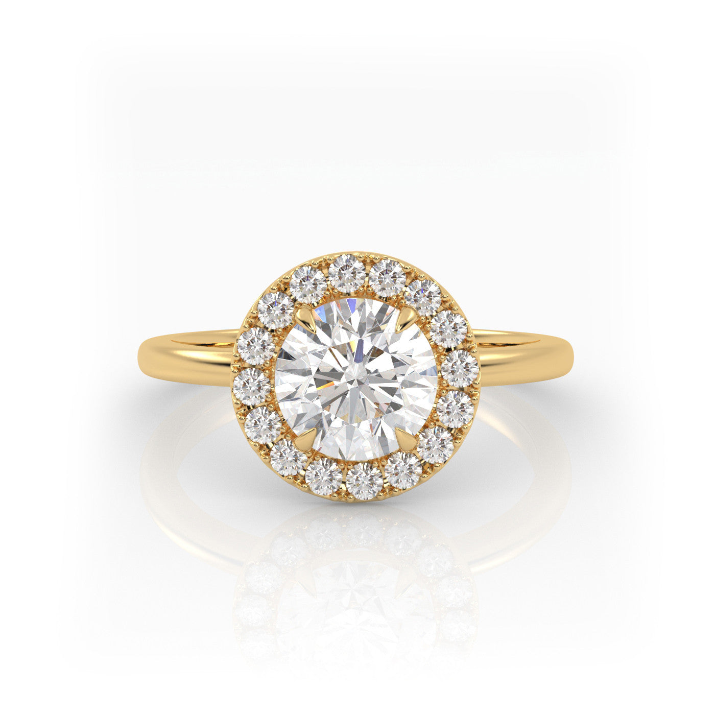 straight front view of Round Halo Radiance in 18K Rose Gold