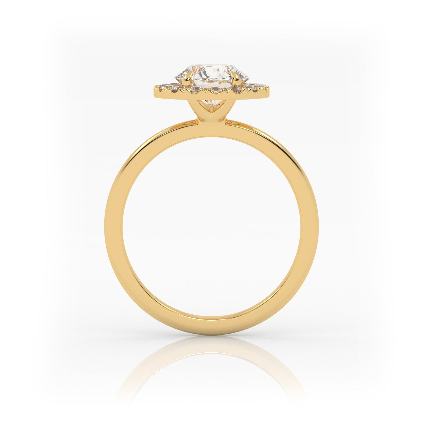 side profile of Round Halo Radiance in 18K Yellow Gold