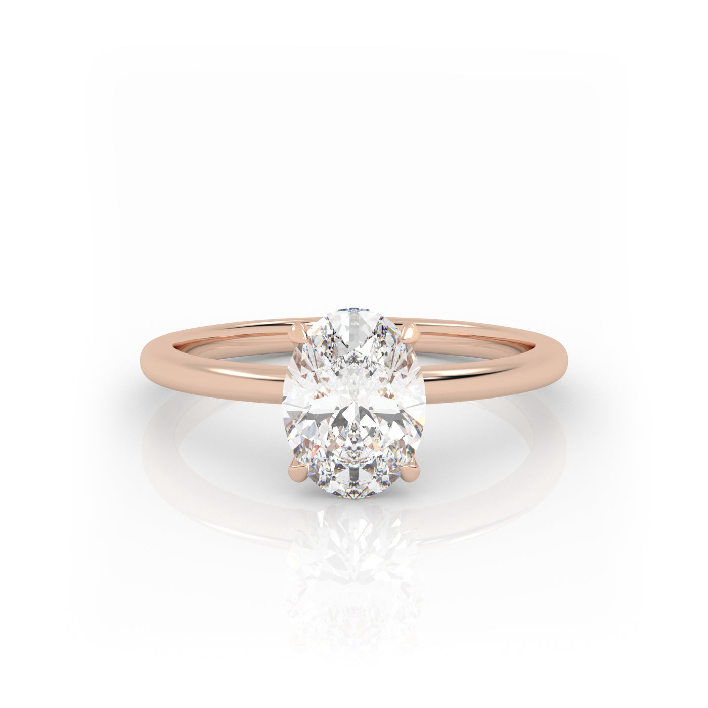 straight front view of Solitaire Oval Diamond Ring in 18K Rose Gold