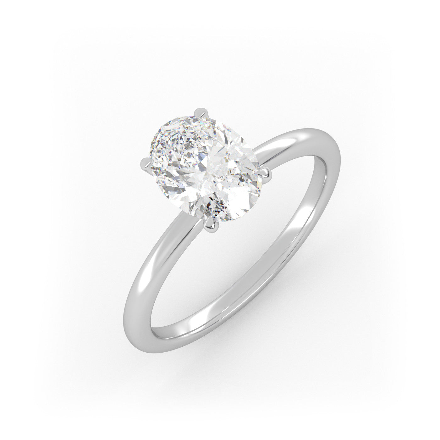 front view of Solitaire Oval Diamond Ring in 18K White Gold