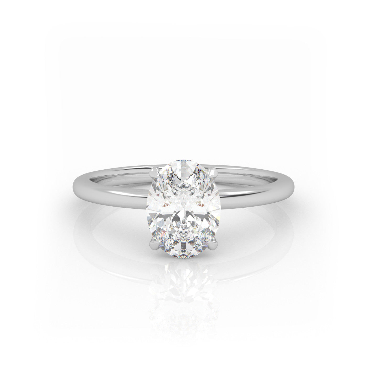 straight front view of Solitaire Oval Diamond Ring in 18K White Gold