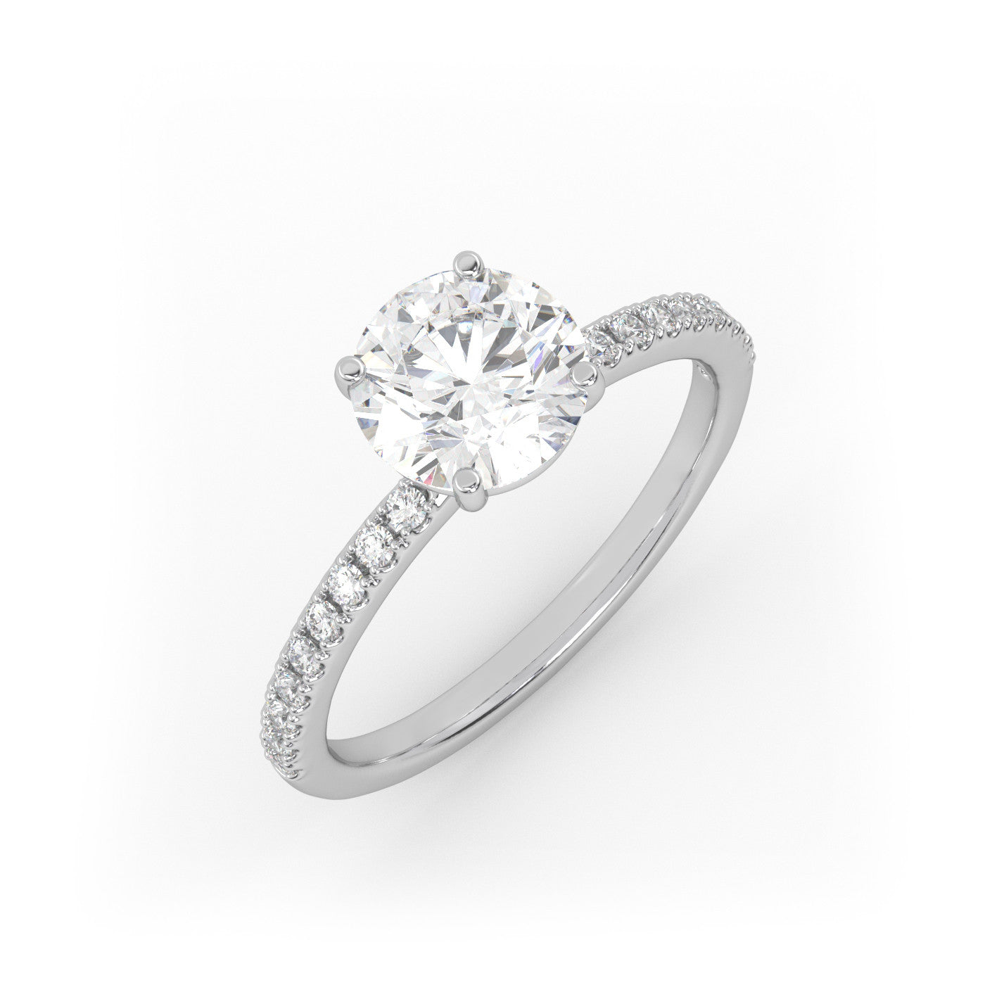 front view of Round Pavé Solitaire Diamond Engagement Ring in 18K White Gold