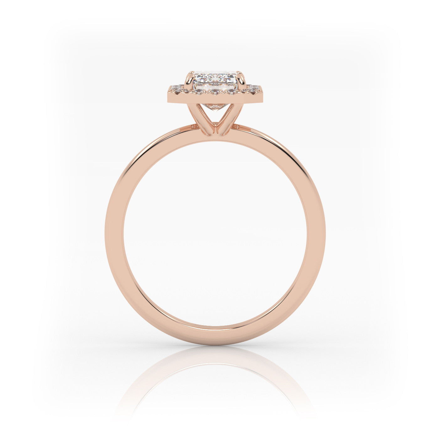 side profile of Emerald Halo Radiance in 18K Rose Gold