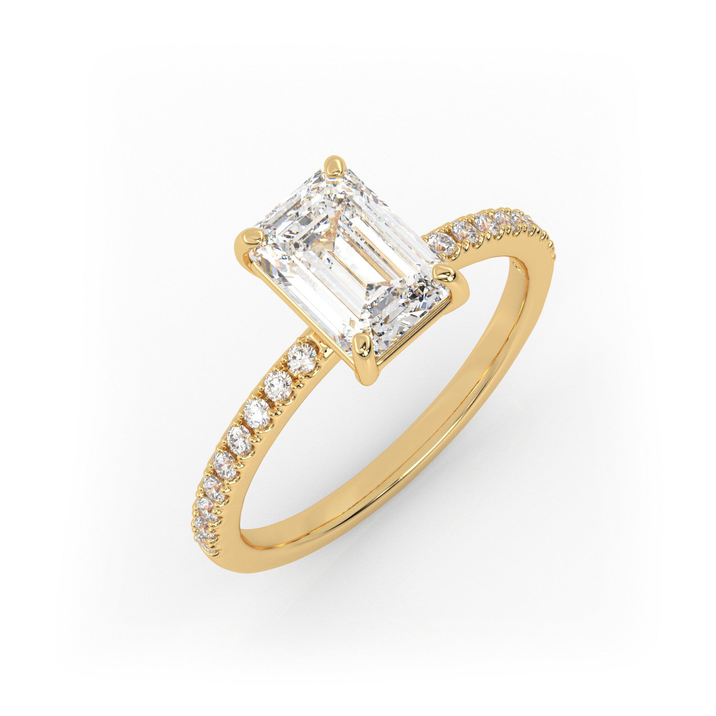 front view of Emerald Pavé Solitaire Diamond Engagement Ring in 18K Yellow Gold