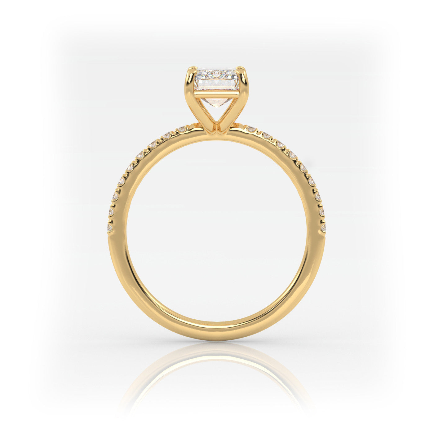 side profile of Emerald Pavé Solitaire Diamond Engagement Ring in 18K Yellow Gold