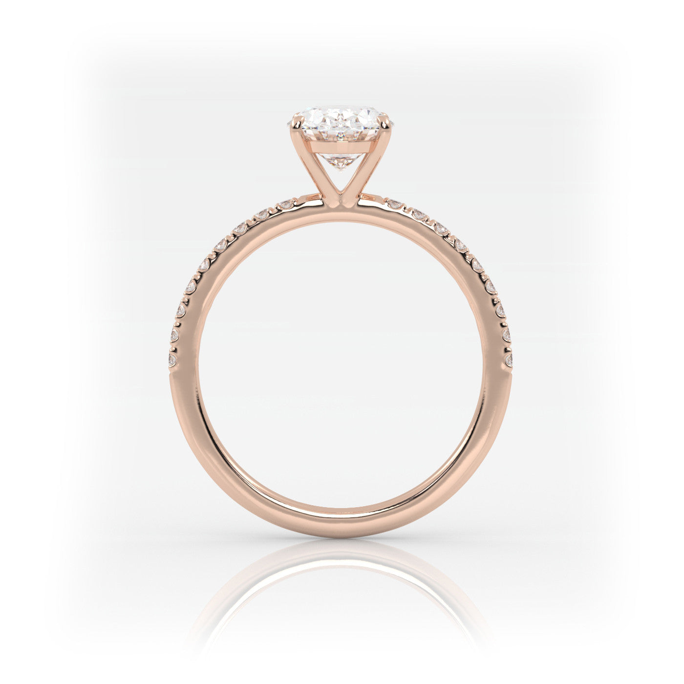 side profile of Oval Pavé Solitaire Diamond Engagement Ring in 18K Rose Gold