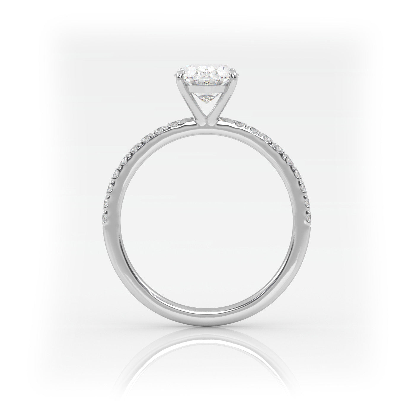 side profile of Oval Pavé Solitaire Diamond Engagement Ring in 18K White Gold