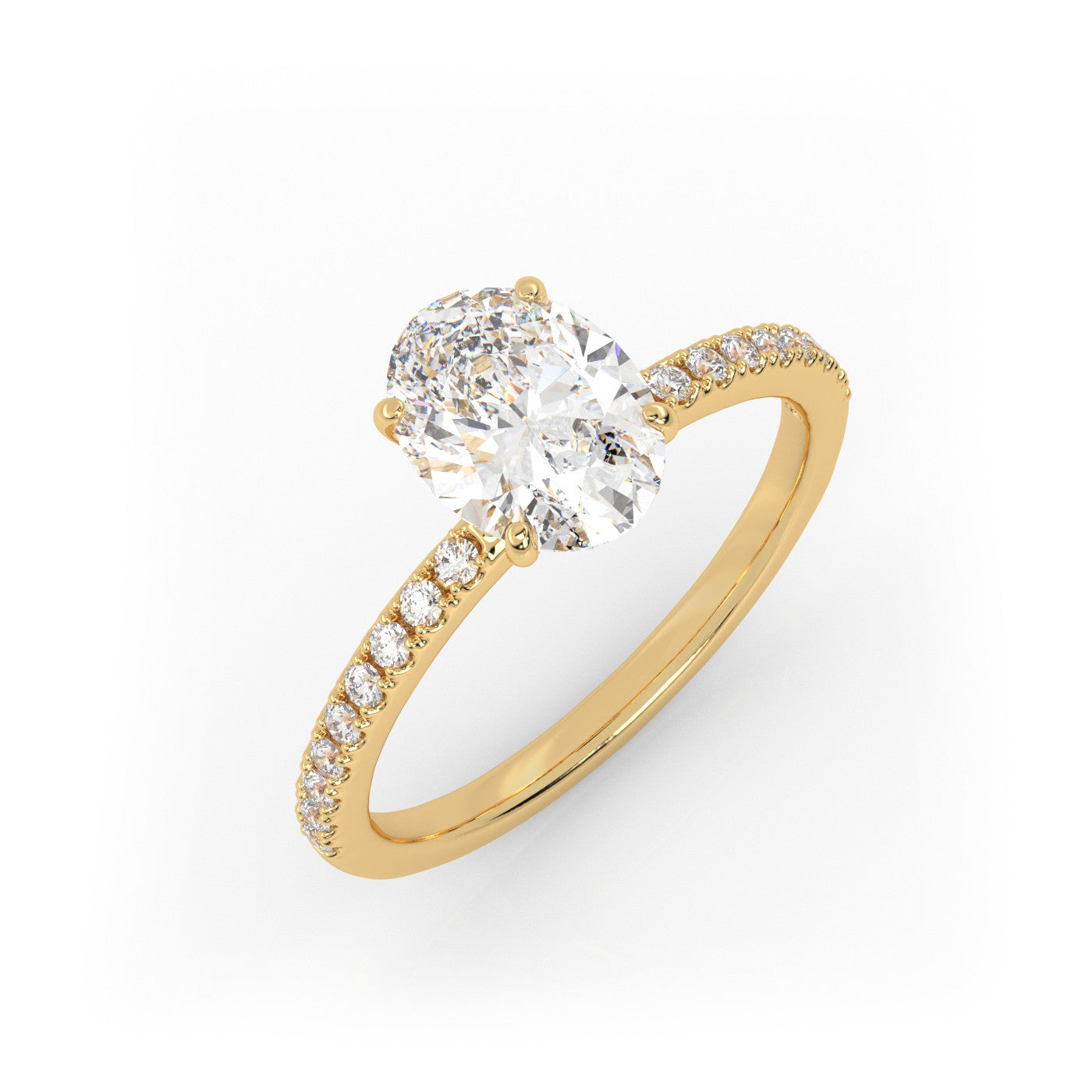 front view of Oval Pavé Solitaire Diamond Engagement Ring in 18K Yellow Gold