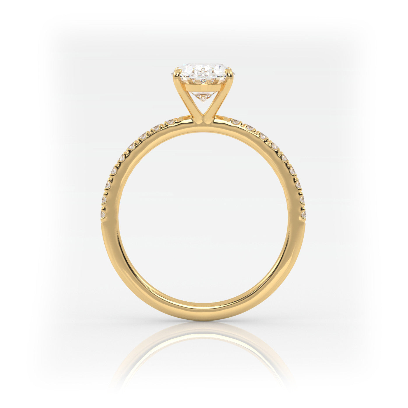 side profile of Oval Pavé Solitaire Diamond Engagement Ring in 18K Yellow Gold