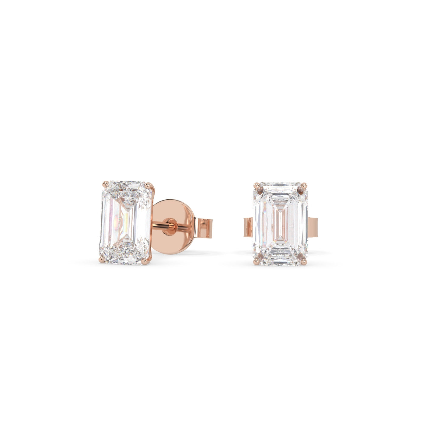 front view of Emerald Cut Diamond Stud Earrings in 18K Rose Gold
