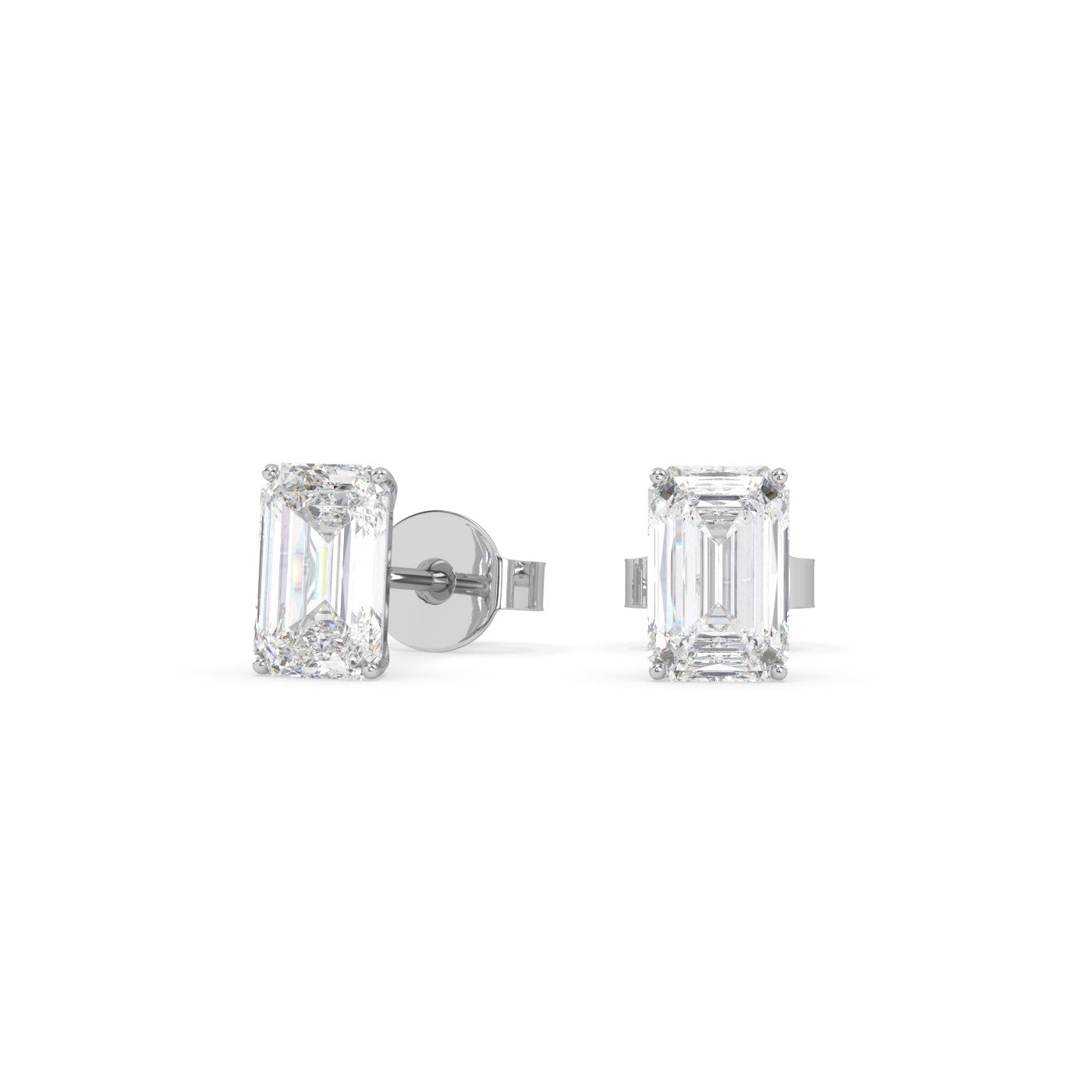 front view of Emerald Cut Diamond Stud Earrings in 18K White Gold