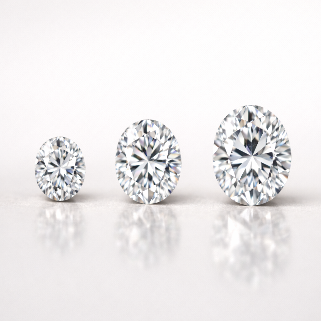 Close-up of Oval Cut Diamond Stud Earrings