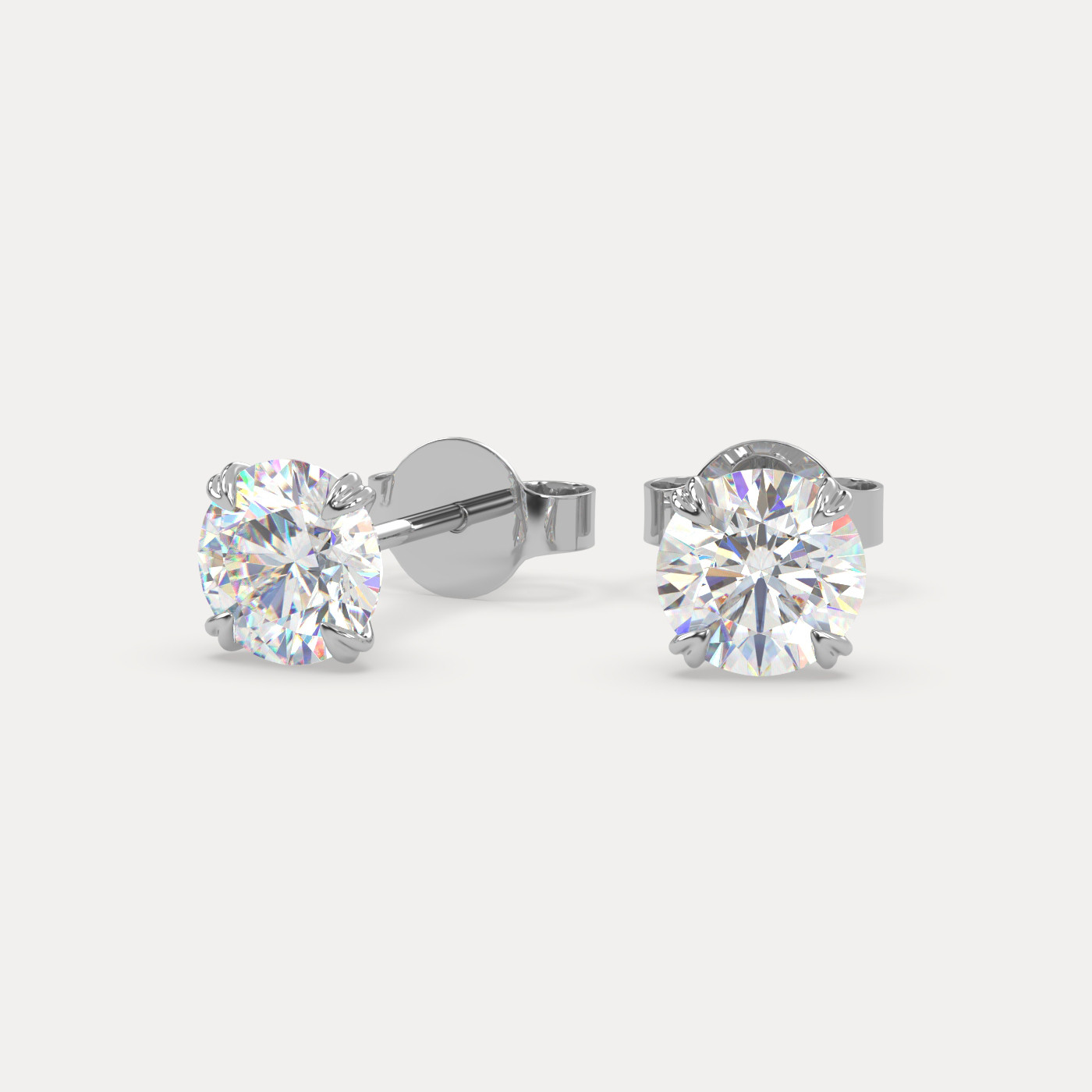 front view of Round Cut Diamond Stud Earrings in 18K White Gold