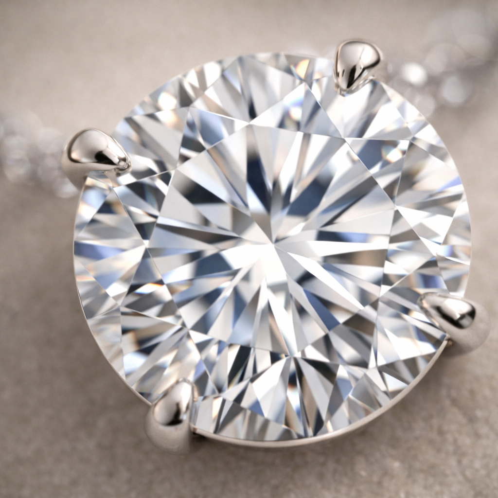 Close-up of Solitaire Round Cut Diamond Pendant